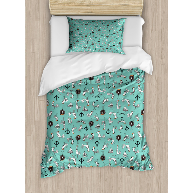 Sailor Birds Boats Anchors Duvet Cover Set