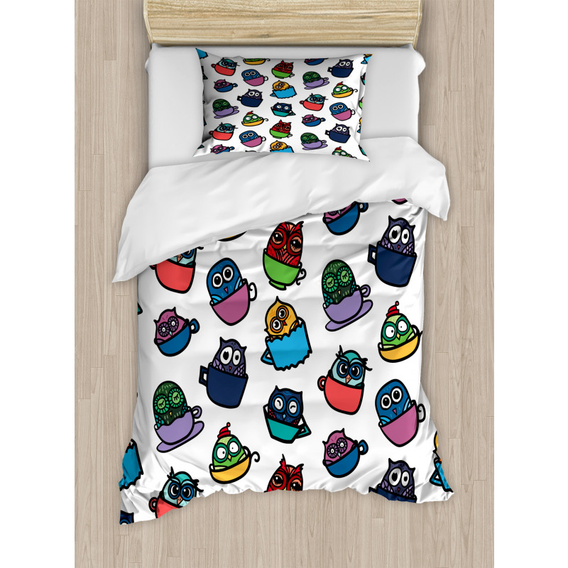 Funny Owl in Coffee Mug Duvet Cover Set