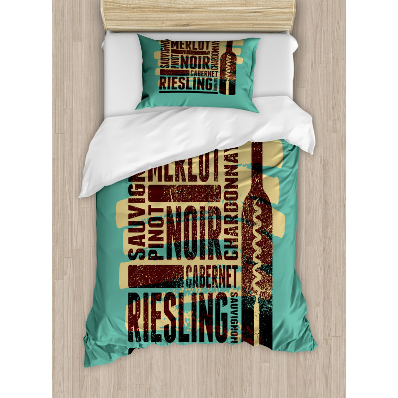 Wine Grapes Types Bottle Duvet Cover Set