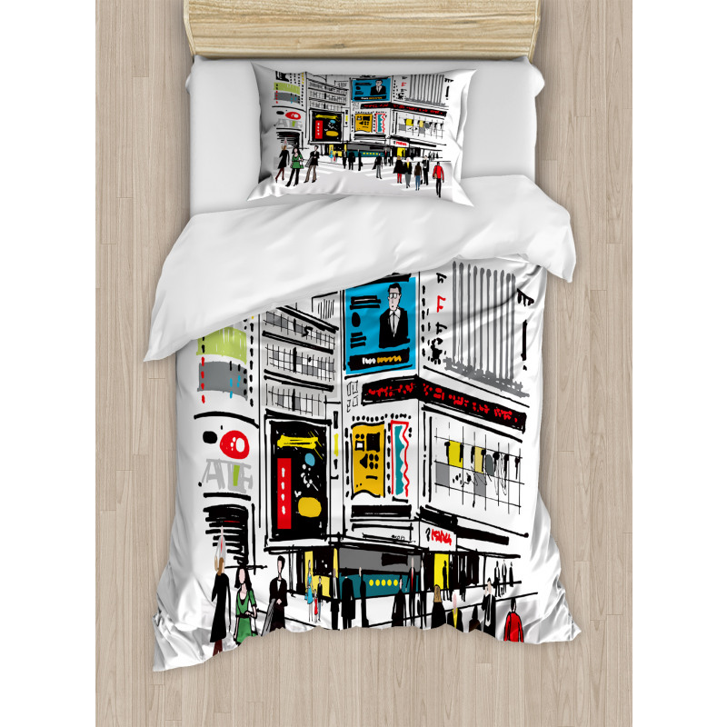 Pedestrians and Busy City Duvet Cover Set