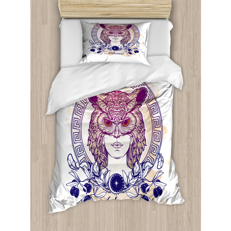 Greekic Owl Woman Duvet Cover Set