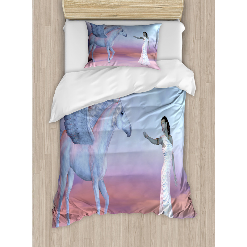 Dreamy Lady and Angel Horse Duvet Cover Set