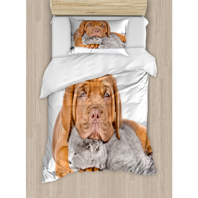 Sad Bordeaux and Kitten Duvet Cover Set