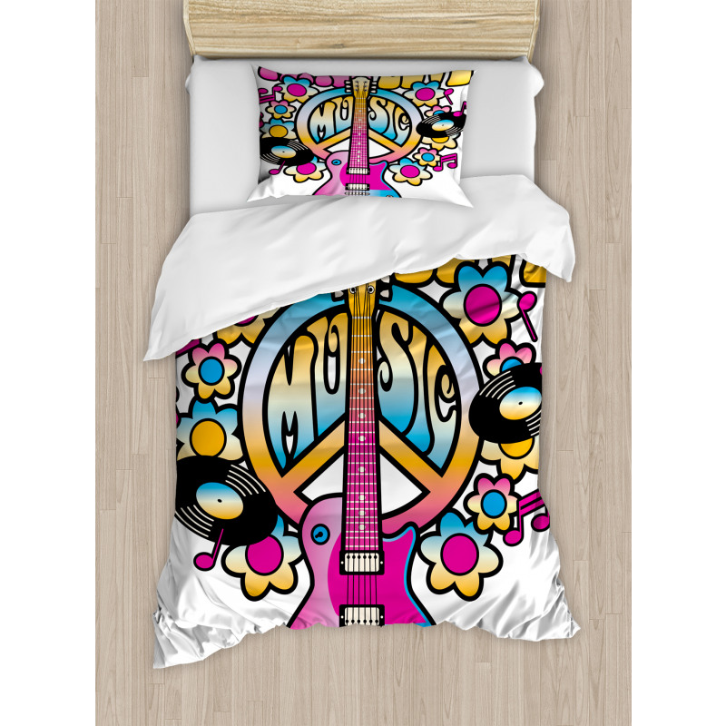 Peace Love Vinyl Music Duvet Cover Set