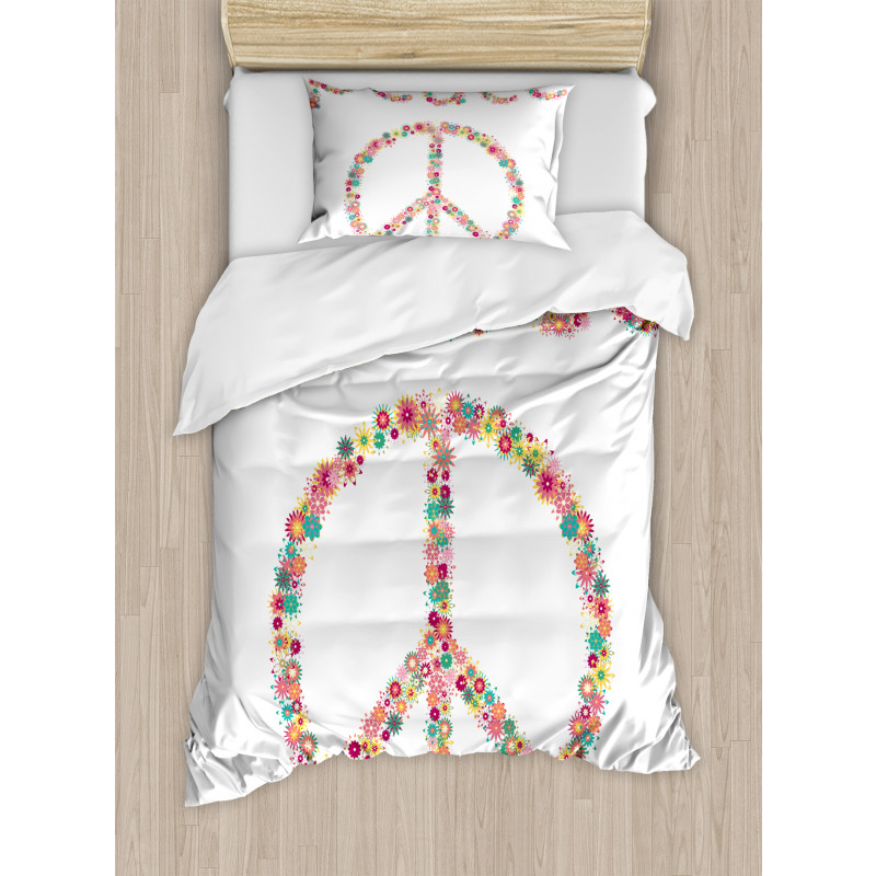 Peace Sign with Flower Duvet Cover Set