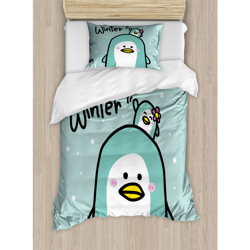 Mom and Baby Penguins Duvet Cover Set