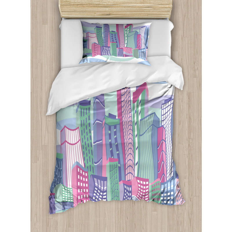 Funny Buildings in City Duvet Cover Set