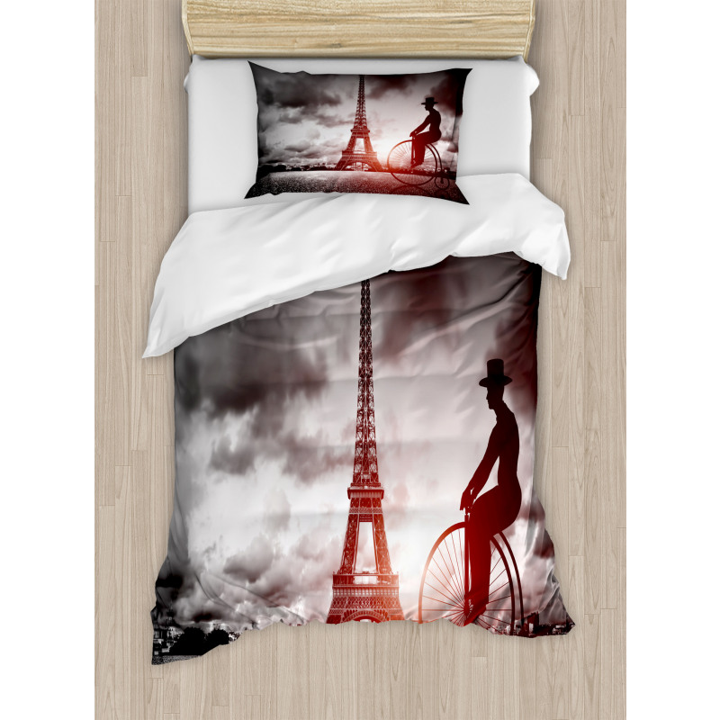 Man on Retro Bicycle Duvet Cover Set