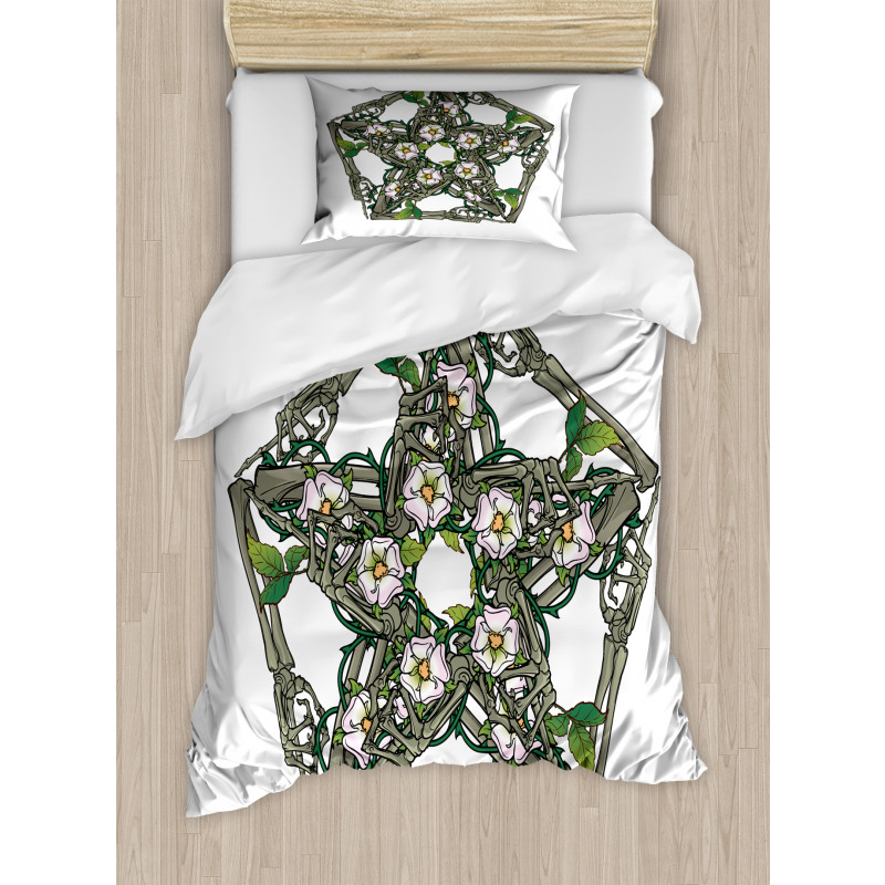 Skeleton Bones and Flowers Duvet Cover Set