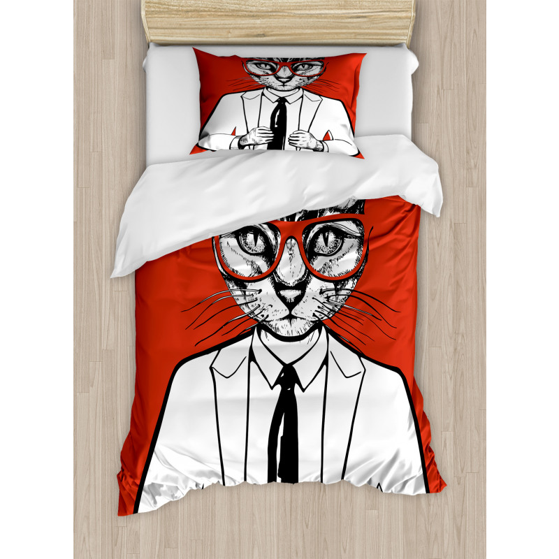 Funny Businessman Cat Suit Duvet Cover Set