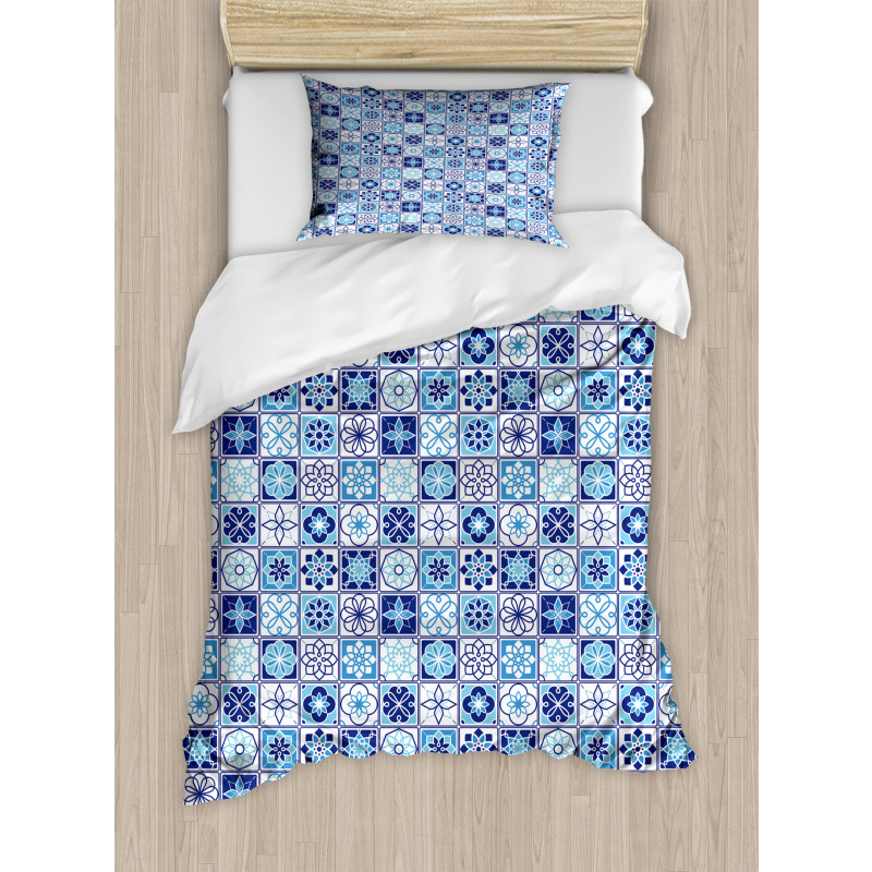 Floral Motif Squares Duvet Cover Set