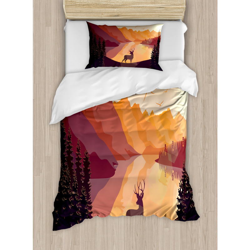 Bird Mountain Reindeer Duvet Cover Set