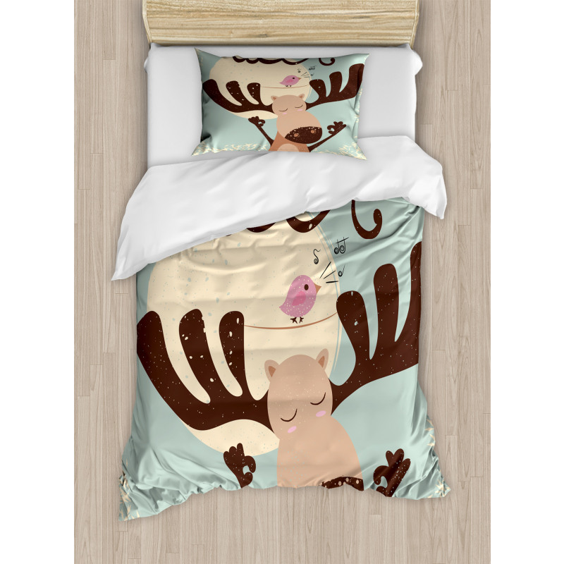 Reindeer Bird Cartoon Duvet Cover Set