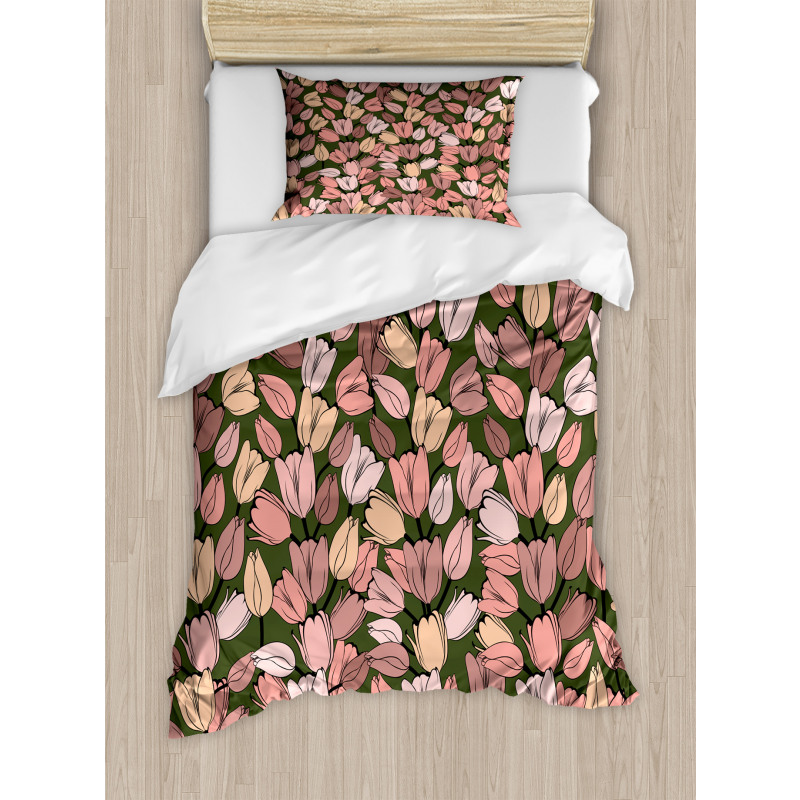 Retro Tulips Flowers Duvet Cover Set