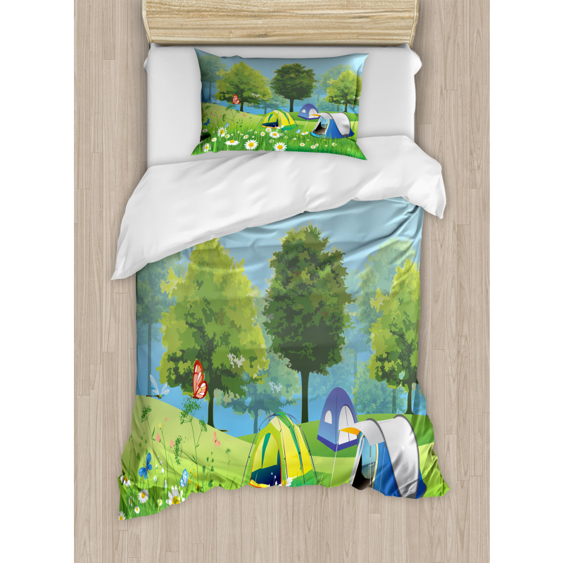 Tents in Spring Forest Duvet Cover Set