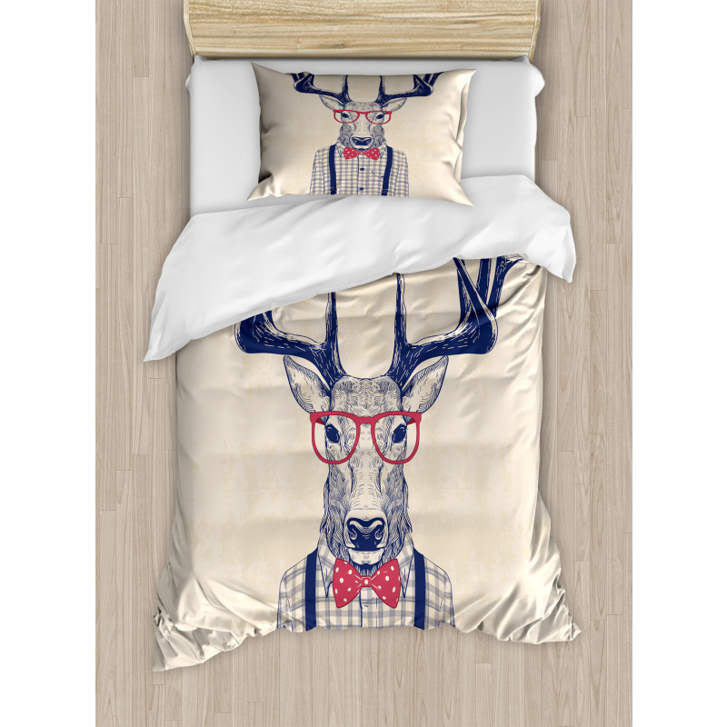 Humorous Deer with Jazz Bow Duvet Cover Set