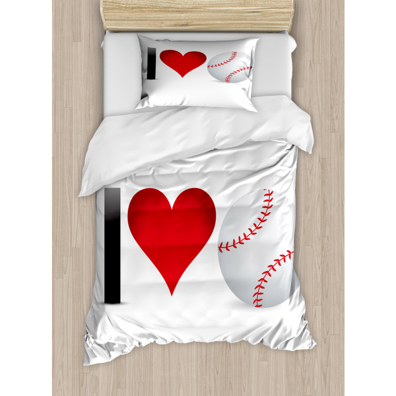 I Love Baseball Heart Duvet Cover Set