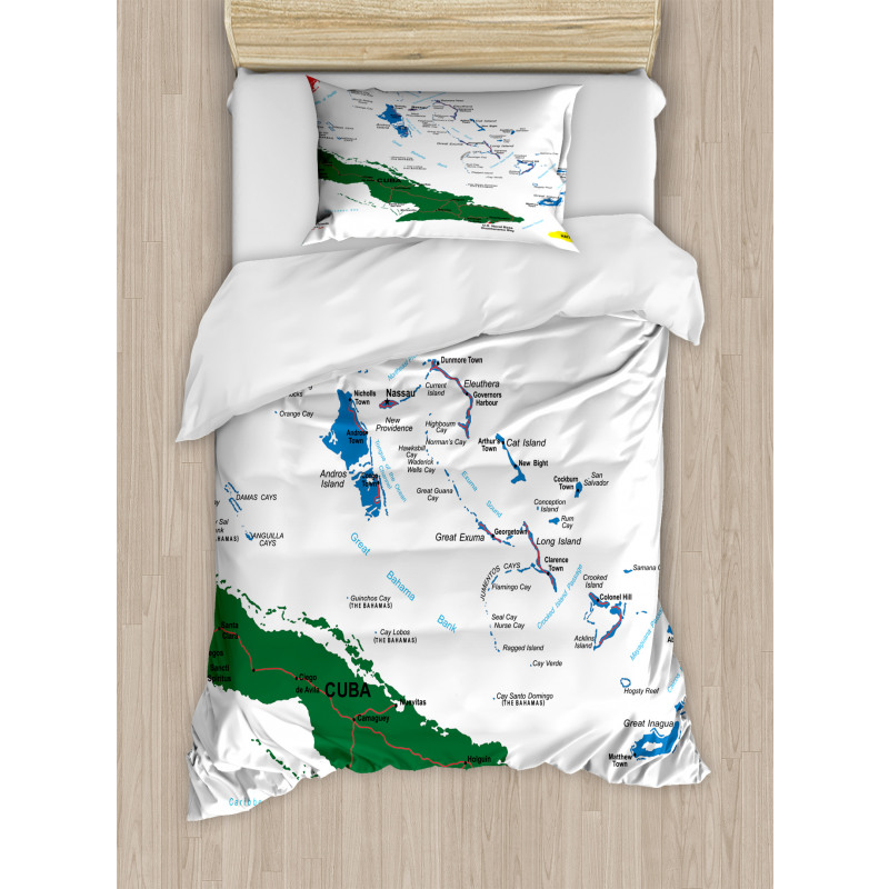 Bahamas Map Beach Ocean Duvet Cover Set