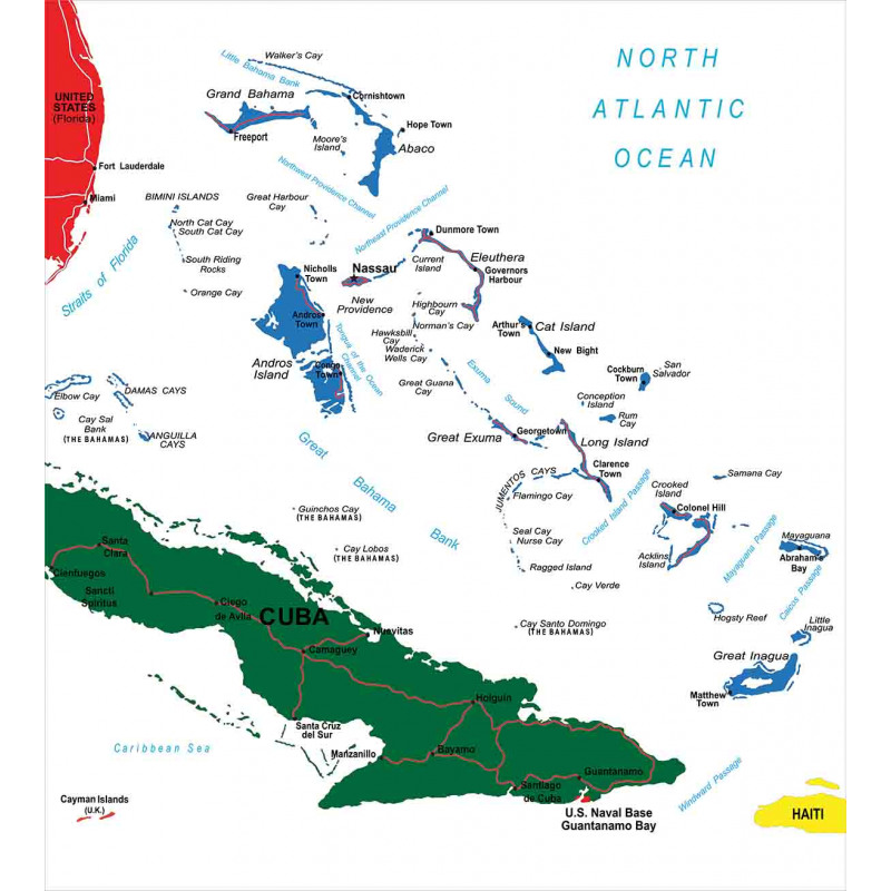 Bahamas Map Beach Ocean Duvet Cover Set