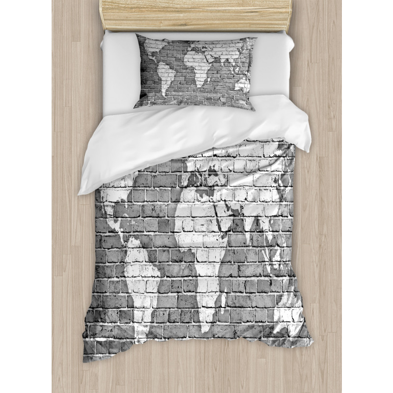 World Map on Old Brick Duvet Cover Set