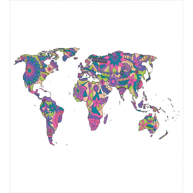 World Map with Flowers Duvet Cover Set