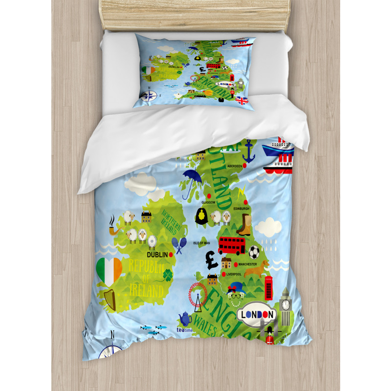 Maps of Britain Ireland Duvet Cover Set