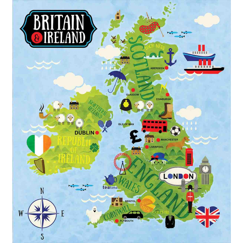 Maps of Britain Ireland Duvet Cover Set