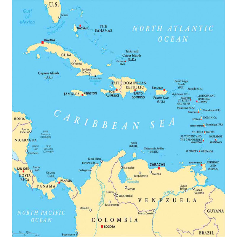 Caribbean Capitals Map Duvet Cover Set