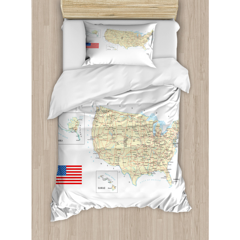 USA Detailed Country Map Duvet Cover Set