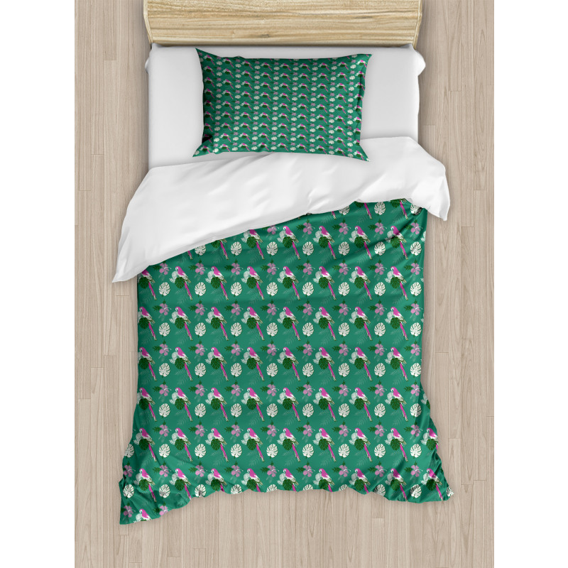 Parrot and Monstera Leaves Duvet Cover Set