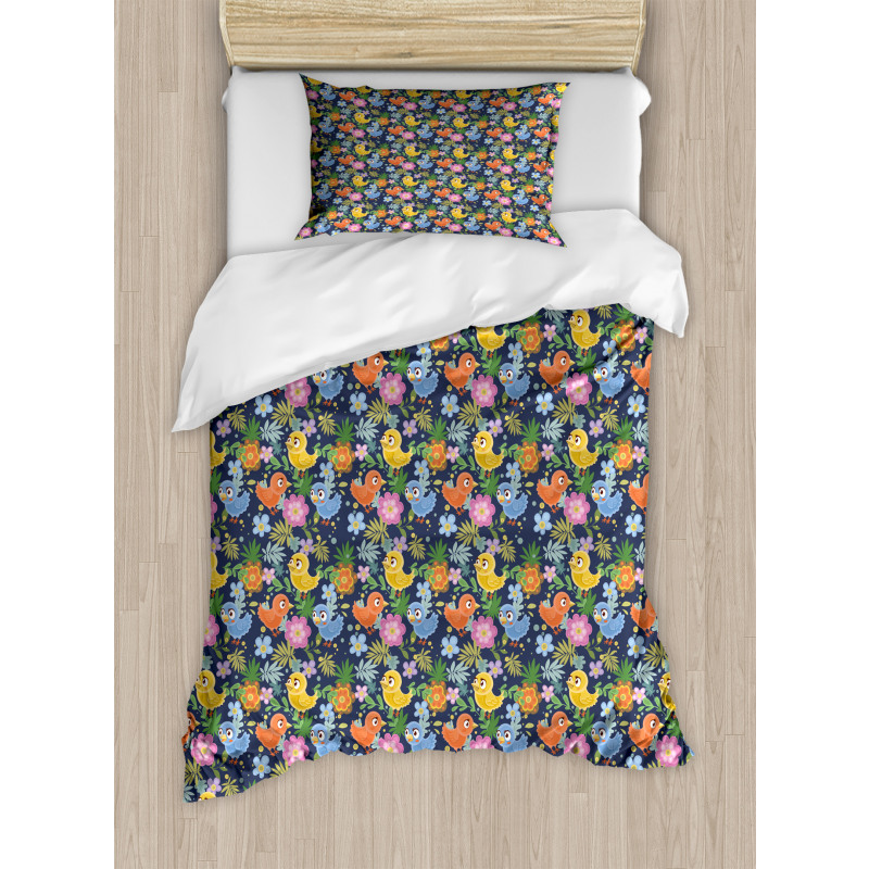 Avian Animal Spring Flowers Duvet Cover Set