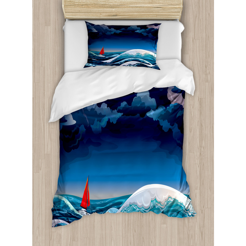 Night Seascape Boat Duvet Cover Set