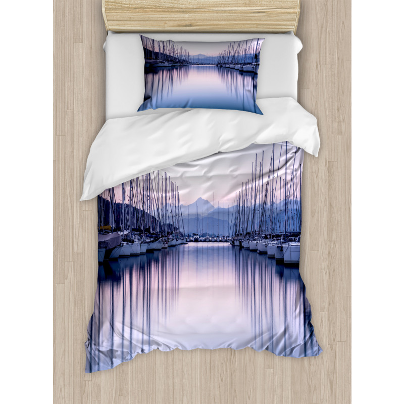 Yacht Harbor in Sunrise Duvet Cover Set