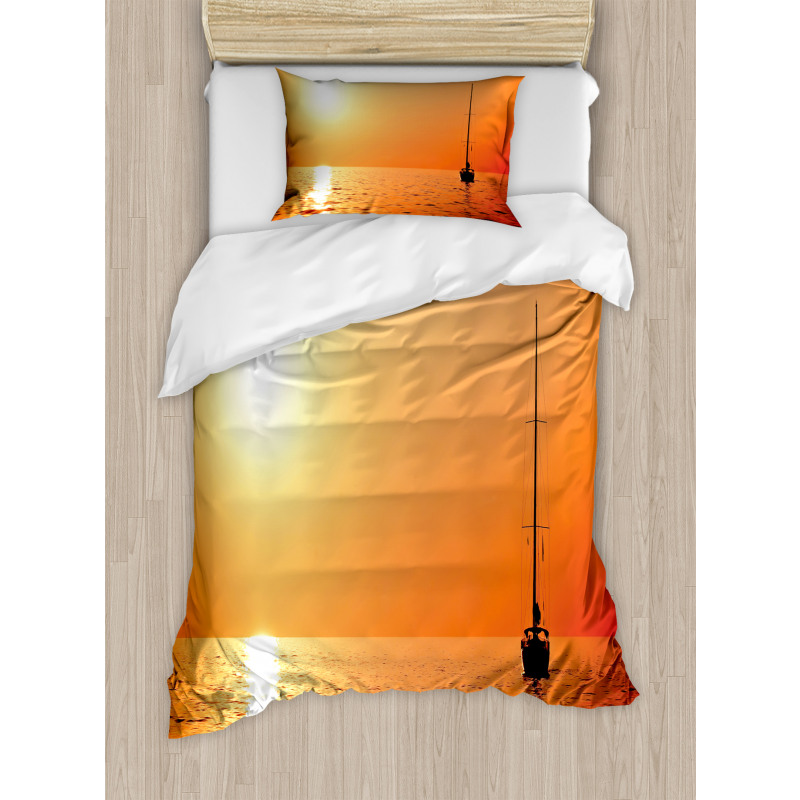 Lonely Yacht at Sunset Duvet Cover Set