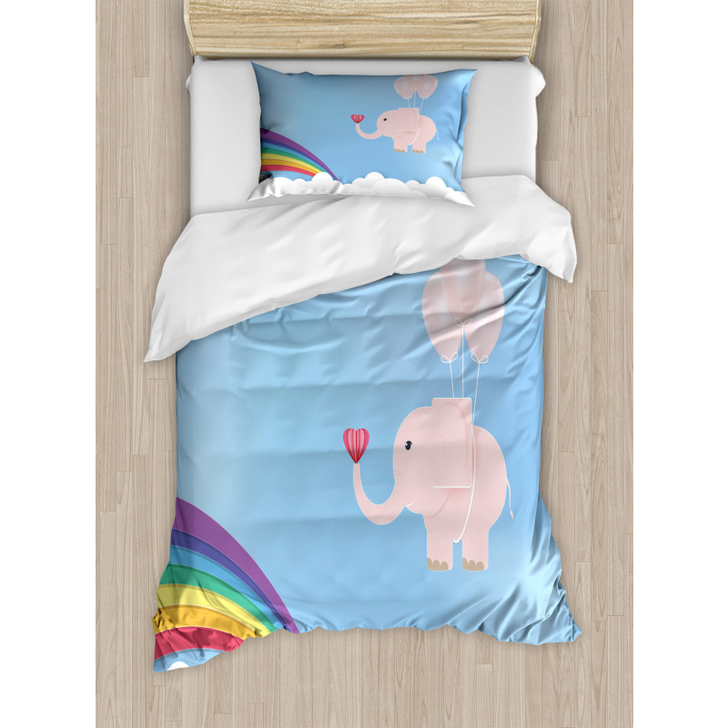 Elephant Rainbow Sky Duvet Cover Set