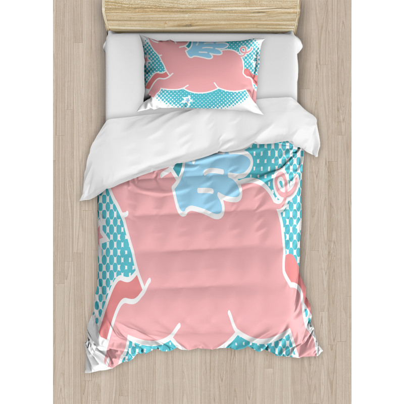 Happy Flying Pig Art Duvet Cover Set