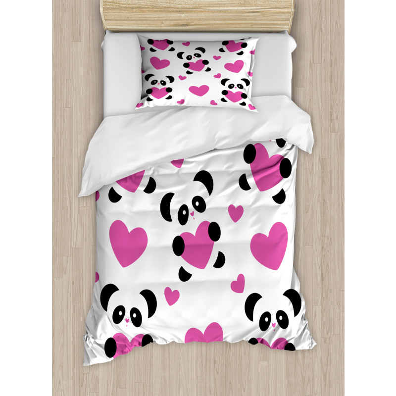 Love Pandas Hearts Duvet Cover Set