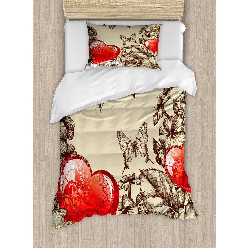 Flowers and Butterfly Duvet Cover Set