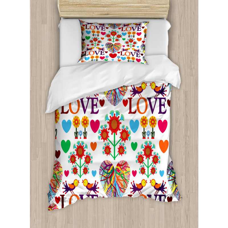 Colorful Blooms Birds Duvet Cover Set