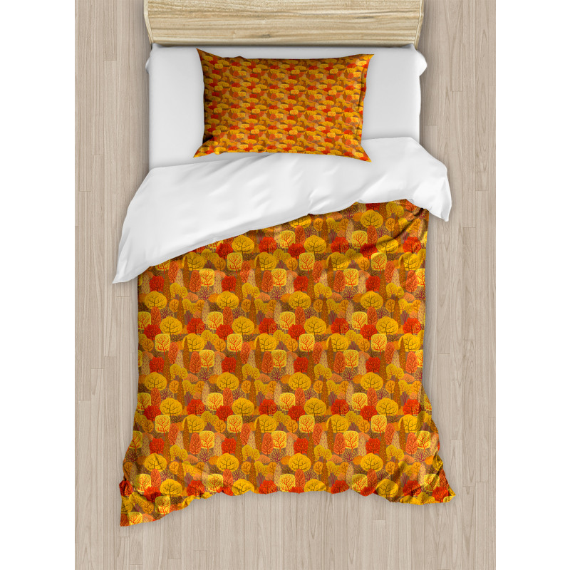 Warm Tones Fall Forest Duvet Cover Set