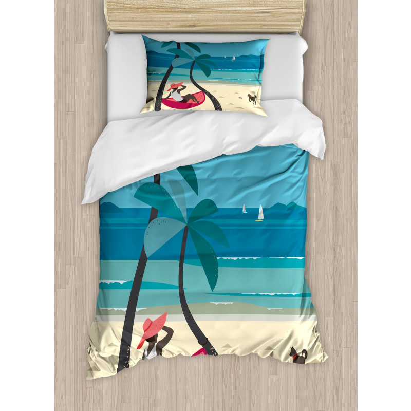 Girl on Hammock Palms Duvet Cover Set