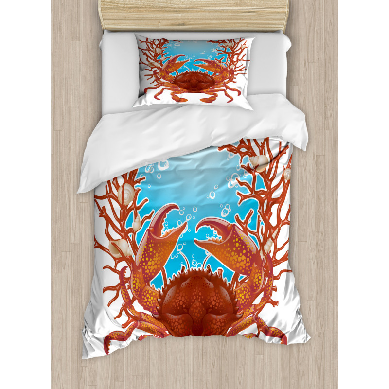 Seashells and Red Coral Duvet Cover Set