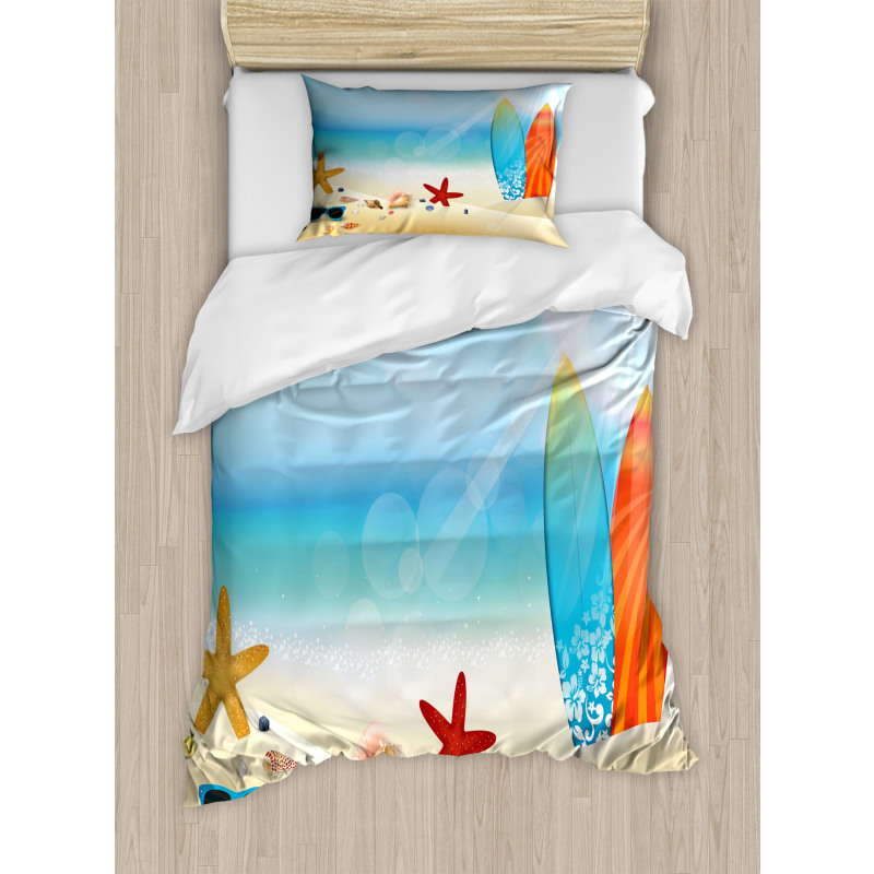 Sand Beach Surfboard Duvet Cover Set