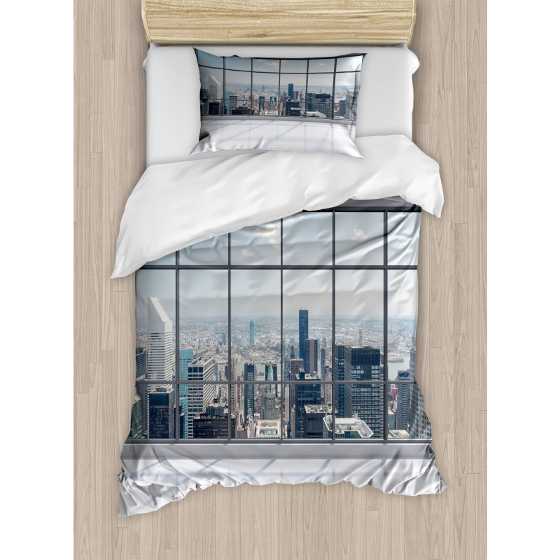 Big Window Downtown View Duvet Cover Set