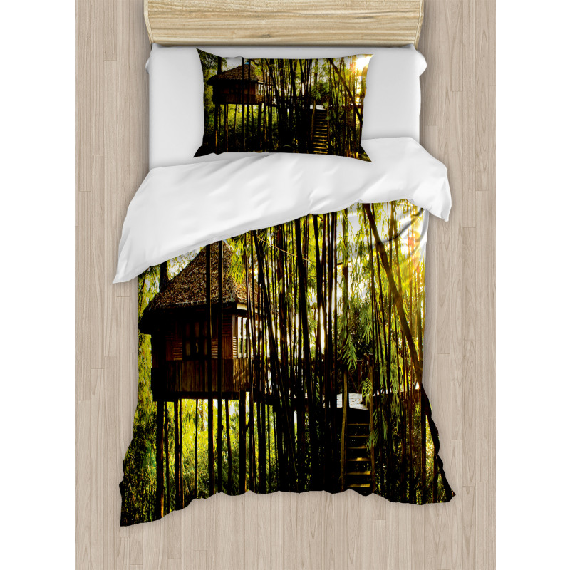 Hut in Idyllic Forest Duvet Cover Set