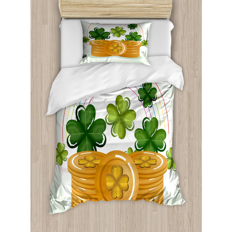 Coins Shamrocks and Rainbow Duvet Cover Set