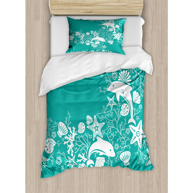 Dolphins and Flowers Duvet Cover Set