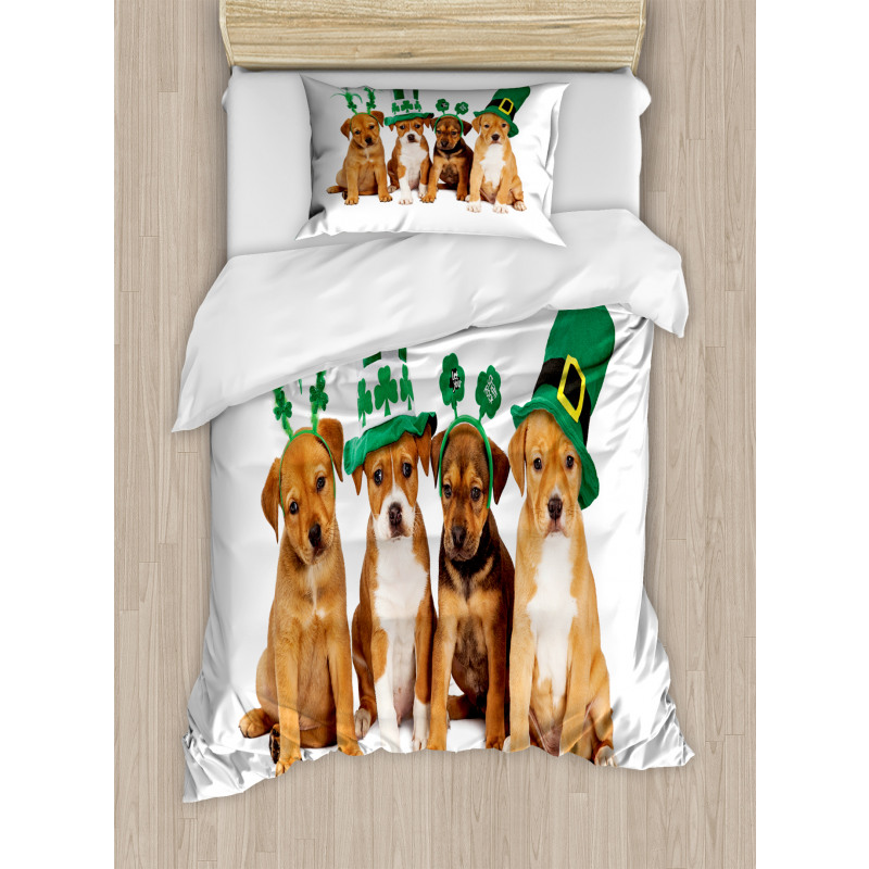 Puppies with Irish Hat Duvet Cover Set