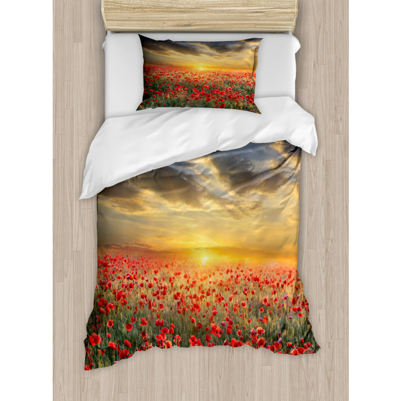 Scenic Field Sunset Sky Duvet Cover Set