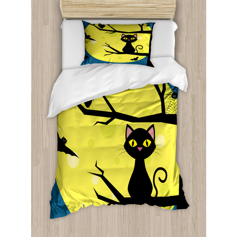 Cat and Owl on Branches Duvet Cover Set